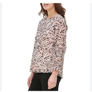 Calvin Klein Animal Print Ruffle Sleeve Blouse Size Small